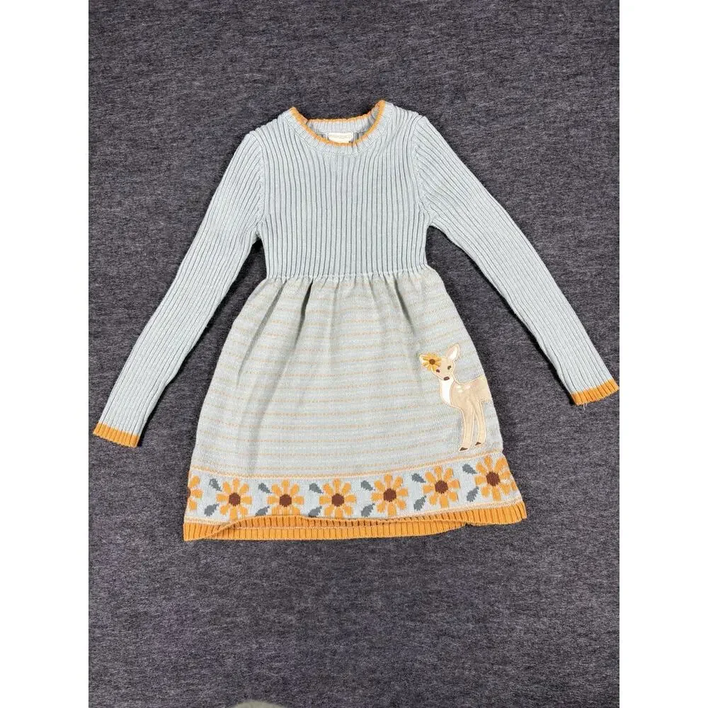 Cynthia Rowley Girls Medium 7/8 Knit Cotton Sweater Dress Deer Floral Hem
